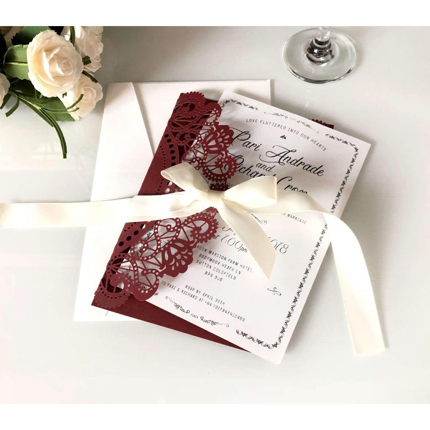 Red Wedding Invitation Thank You Card Laser Cut Slap-up Invitation Card